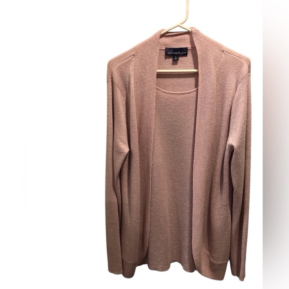 Susan Graver Medium Pink Metallic Shimmer Twin Set Sweater L/S - Picture 1 of 4